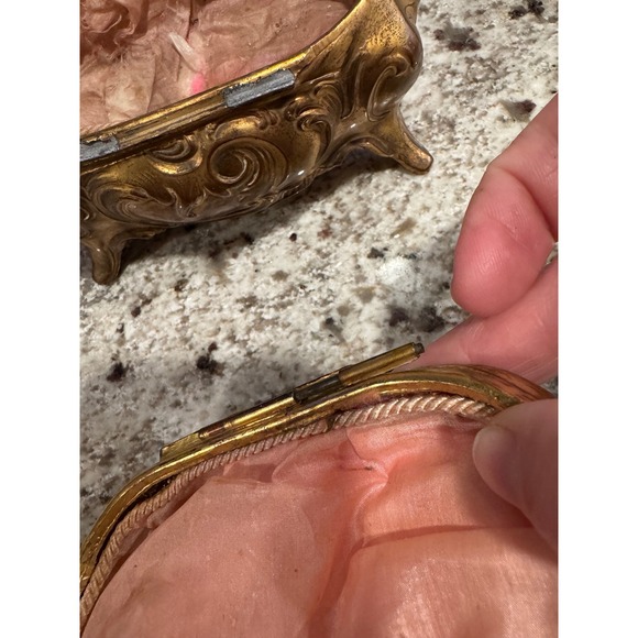 Vintage Ornate Gold Tone Filigree Trinket Jewelry Box with Figural Lid - Picture 6 of 14